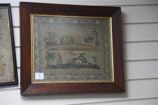 An early Victorian needlework sampler, 13 x 16in.